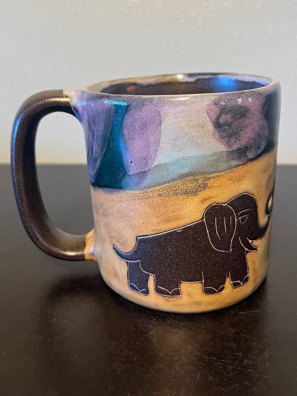 Handcrafted MARA STONEWARE Sgraffito Pottery Etched Elephant Mug Artist Signed - Picture 5 of 12